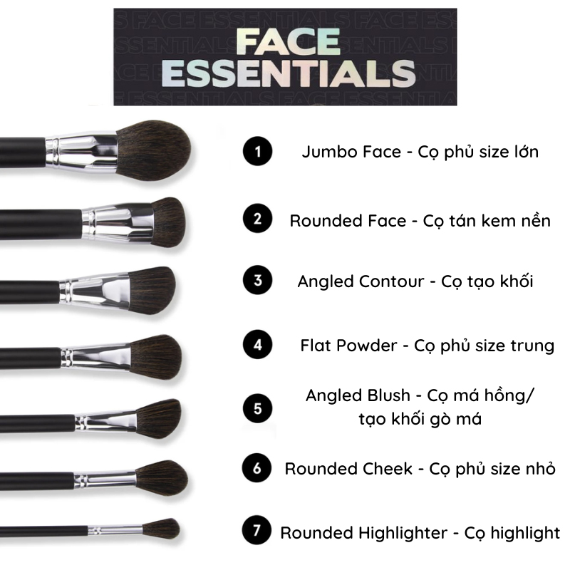 Bộ Cọ Trang Điểm 7 Cây BH COSMETICS Face Essentials BHBO04